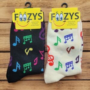 NWT Women's Musical Note Socks - Black and Cream 2 Pair Set